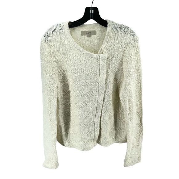 Loft cream jacket boho shacket chunky knit moto angle zip large - Picture 3 of 16